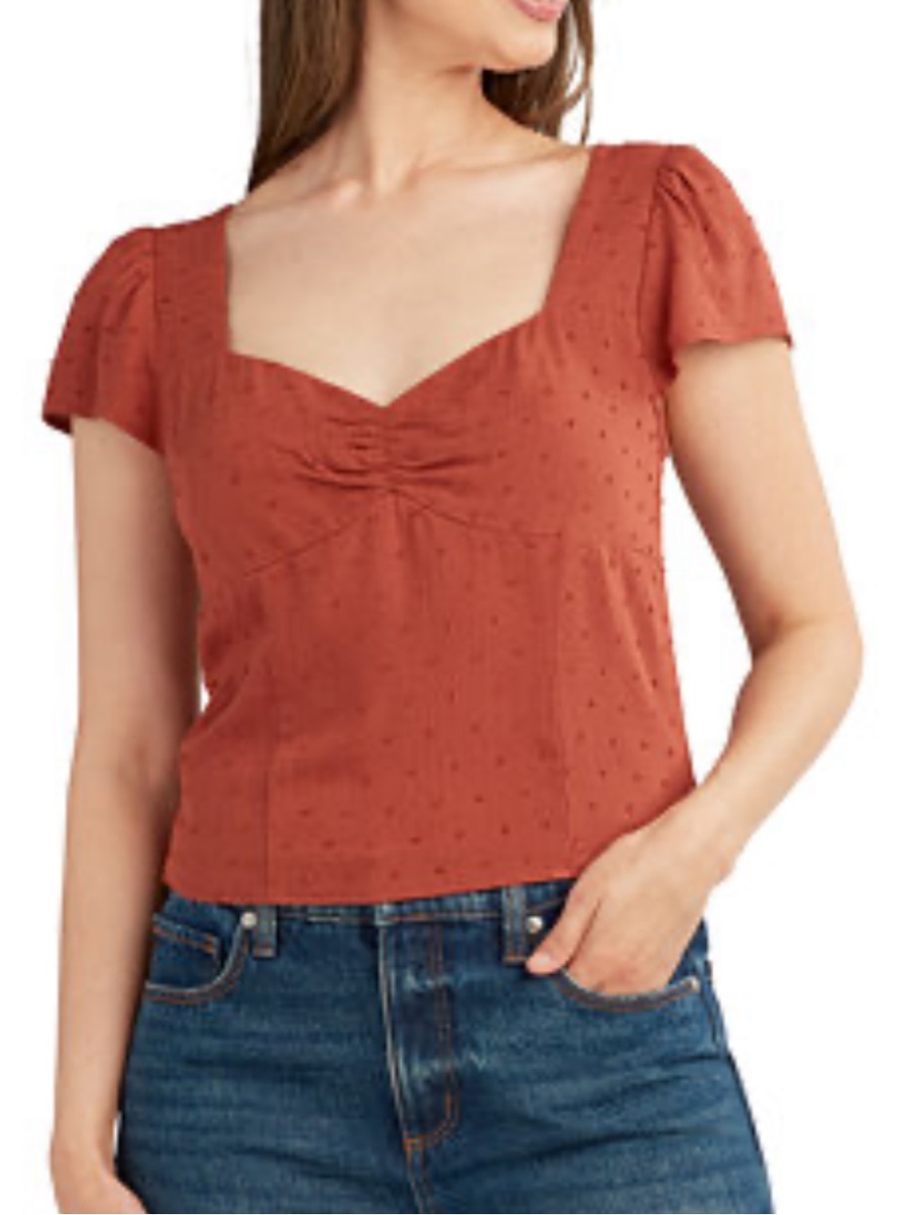 Women’s Rust Swiss Dot Square-Neck Top